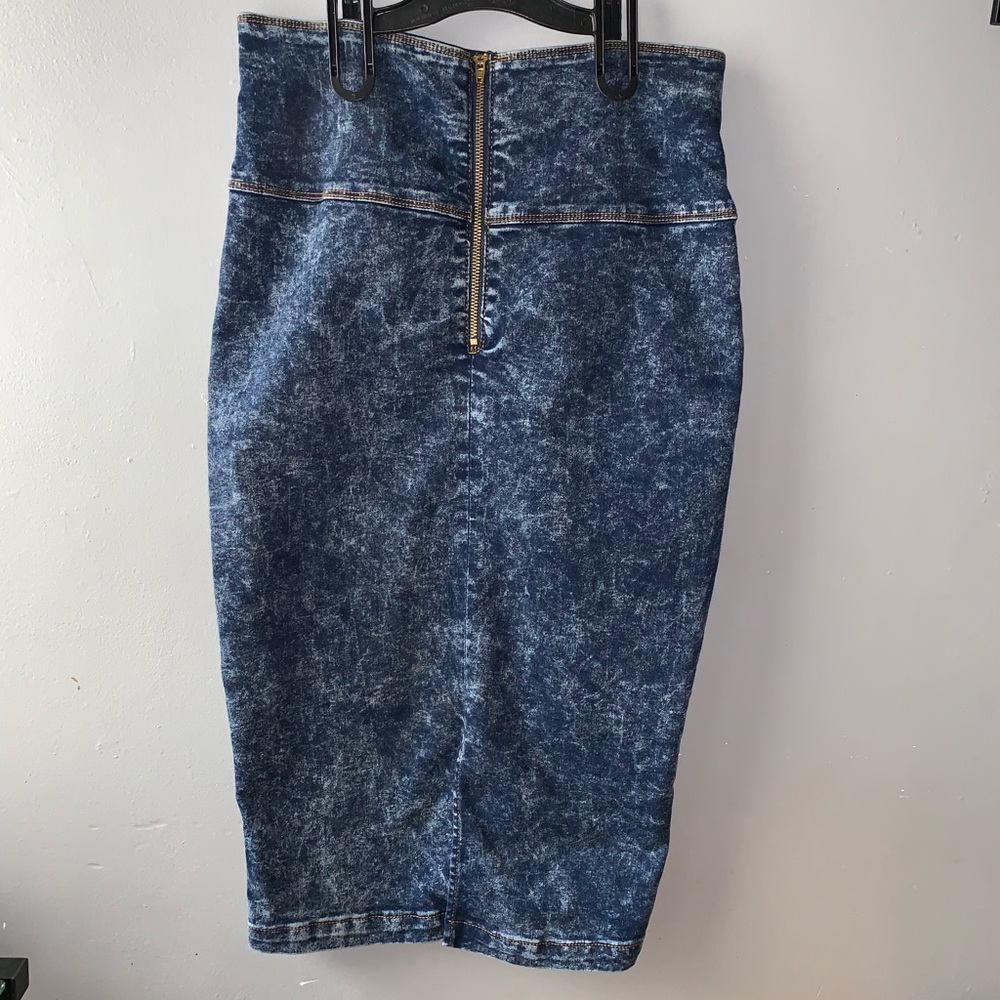 High Waisted Acid Wash jeans Pencil Skirt